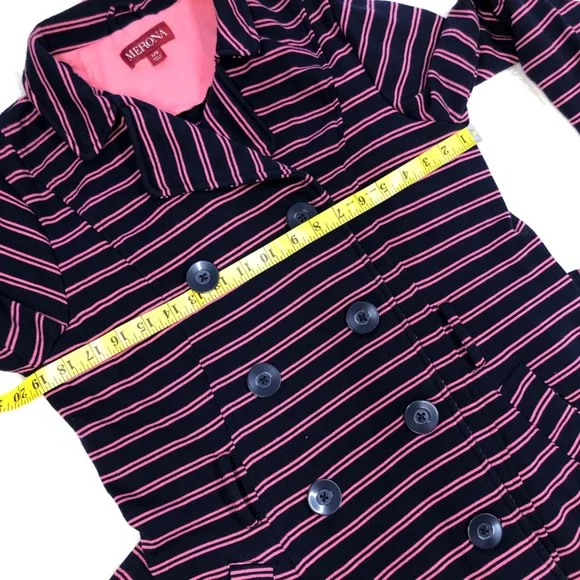 Merona EUC Navy & Pink Striped Double Breasted Knit Jacket w/Tie Belt Large - Picture 14 of 14